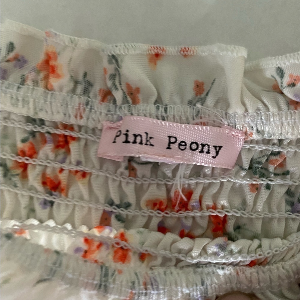 Pink Peony juniors XL off shoulder puff sleeve ditsy floral ruched crop top - Picture 3 of 6